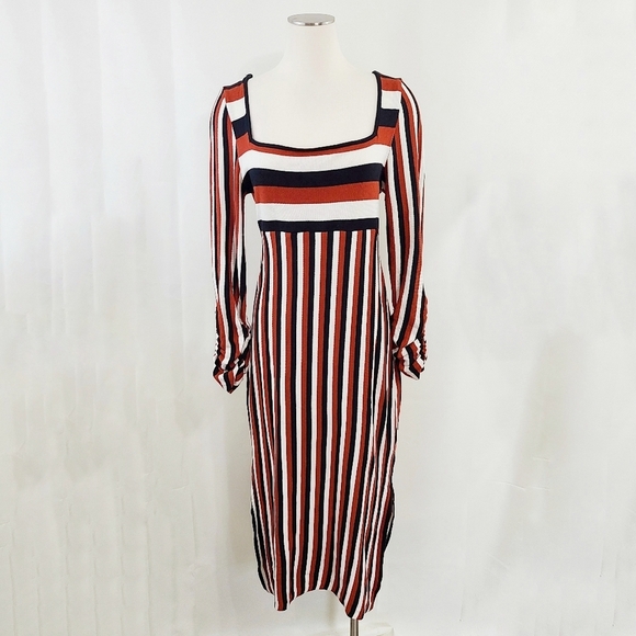 Anthro Maeve Striped Sweater Midi Dress black rust orange womens size medium - Picture 3 of 8